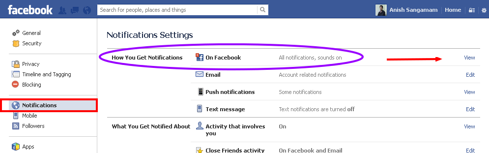 Facebook Notifications Settings