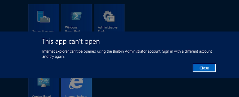 This app can't open for Built-in Administrator account -