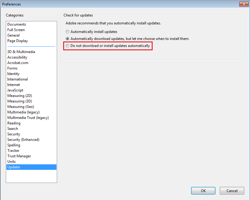 stop updater