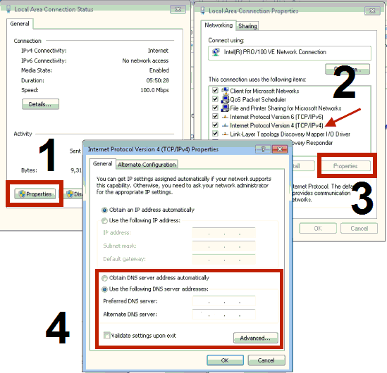 changed dns in windows 7